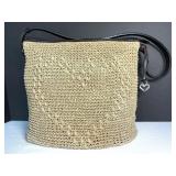 Brighton Straw w Leather Bag Woven Heart Design,