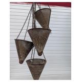 4 NWT Rustic Metal Cone Hanging Planters , Flower