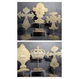 6 Pc Distressed Metal Folk Art Molded Tin Rustic