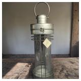 NWT Rustic Galvanized Metal & Glass Lantern