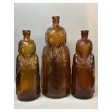 3 Brown Old Sol Elephant Shaped Bottles ,
