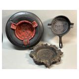 3 Vintage Ashtrays , Firestone Tire , 2 Cast Iron
