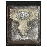 WESTERN LEATHER BIFOLD WALLET W/ COWHIDE & CONCHO