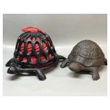 2 Cast Iron Turtles : String Holder & Key Hider