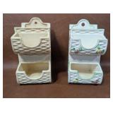 2 Vintage Double Match Box Wall Mount Ceramic