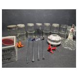 Glass Tropical Birds Swizzle Sticks, Glass Flower