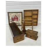 Wood Coil Box, Sewing Drawer Shadow Box + Vintage