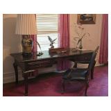 Vtg Executive Desk w/ Parquet Top / Leather Chair