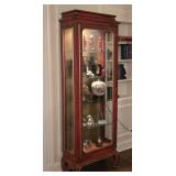 Red Lacquer Chinoisserie Lighted Display Cabinet