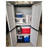 Plastic Storage Cabitet Plus Coolers Etc