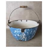 Antique Blue Splatterware Enamelware Pail W /