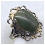 VANDERBILT ANTIQUE STERLING SILVER JADE RING SZ.