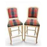 Pr Barstools Plaid Cushions
