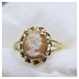 10K YELLOW GOLD HAND CARVED CAMEO RING SZ 7.25