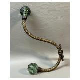Vintage Curved Hook Green Ribbed Glass Knobs ,