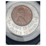 1956 WHEAT PENNY GOOD LUCK COIN BY THE STORK CLUB