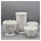 WESTMORELAND GRAPES, BOWLS & VASE MILK GLASS