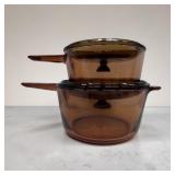 2 Visions Glass Pots w/ Lids
