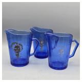 3- SHIRLEY TEMPLE COBALT BLUE CREAMERS PITCHERS