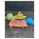 4 VINTAGE RUBBER TOYS MOTORCYCLE, TRUCK,
