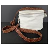 White Leather Bellini Bag w Long Adjustable Woven