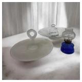 Glass Salad Bowl w/ Oil Lamps & Tidbit Tray