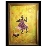 Large Framed Art on Canvas African Girl On Swing