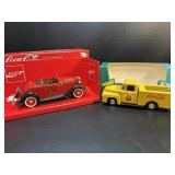 2 Coca-Cola Die Cast Cars , 1 is an ERTL Bank