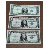 3 - 1 Dollar Blue Seal Silver Certificates,   2-