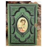 SMALL ANTIQUE PHOTO ALBUM FULL OF CUT OUTS &
