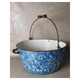 Old Blue Swirl Graniteware Pot W/ Bail Handle