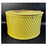 MCM Painted Wicker Lidded Sewing Basket w/