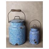 Blue and White Swirl Enamelware Graniteware Milk