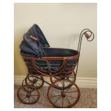 VTG Wicker Doll Carriage Pram Buggy Wood Metal