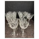 FLORAL ETCHED CRYSTAL STEMWARE 3 DIFFERENT SETS