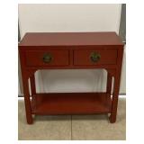 RED WOOD SIDE TABLE/SOFA TABLE W/ 2 DRAWERS