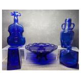 Vintage Cobalt Blue Glass Bowl: Small Paneled