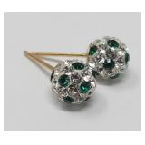 14k Gold Post Earrings Clear and Green Stones