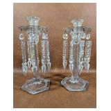 Bohemian Glass Candlesticks with Crystal Prisms