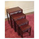 Set of Four Chinese Carved Wood Nesting Tables