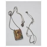 Glazed Pottery Pendant on Sterling Chain +