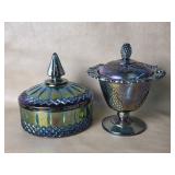 Indiana Blue Carnival Glass Candy Dishes w/Lids