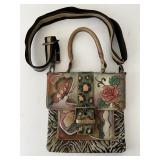 Vintage Anuschka Leather Bag w HP Butterflies,