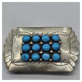 NAVAJO STERLING SILVER TURQUOISE BELT BUCKLE