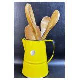 Yellow Enamel Pitcher w/ Wood Spoons