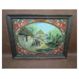 THE BARN YARD Framed Picture, Some Damage