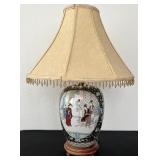 Chinoiserie Ceramic Lamp on Wood Base Vintage