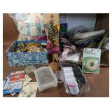 Box Of Sewing Notions, Pins, Needles, Thread,