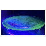 Jeanette Glass Sunflower Uranium Glass Cake Plate