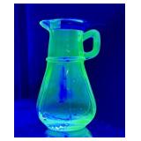 VTG Uranium Glass Syrup Pitcher w/ Metal Top